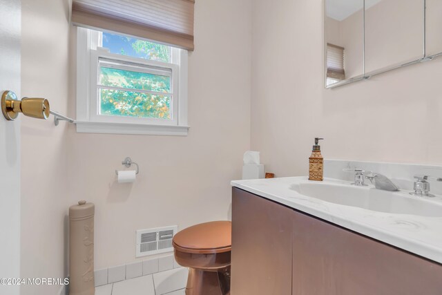 bathroom featuring tile patterned flooring, vanity, and toilet