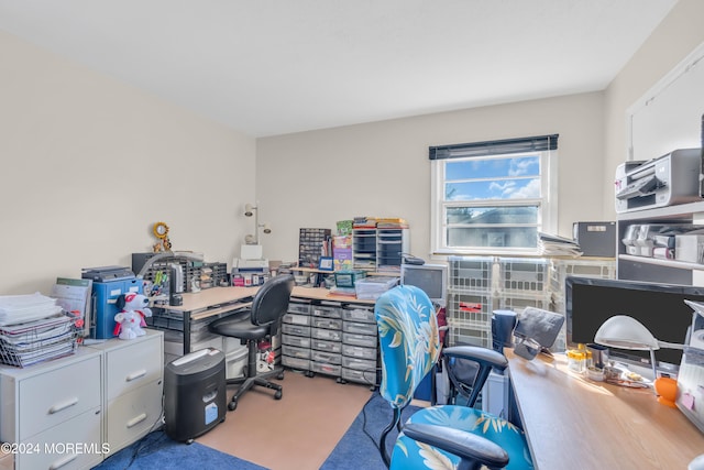 view of carpeted home office