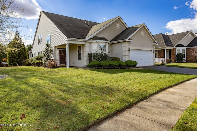 view of front facade featuring a front lawn and a garage