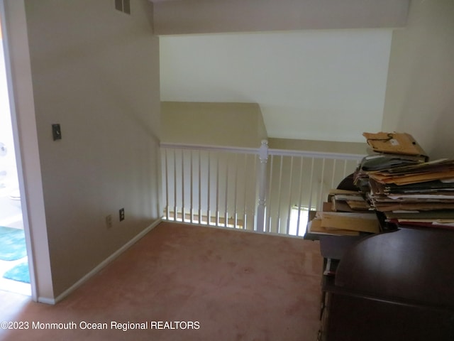 stairs featuring carpet, visible vents, and baseboards