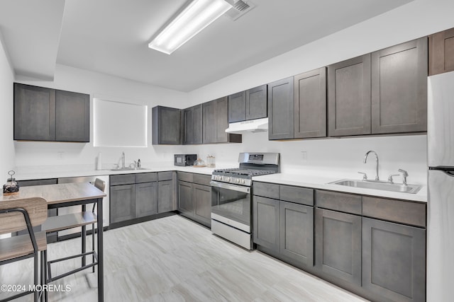 kitchen featuring appliances with stainless steel finishes, dark brown cabinetry, and sink