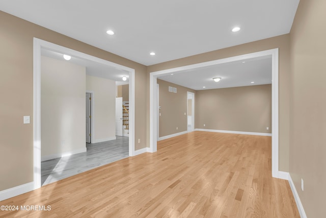 unfurnished living room with light hardwood / wood-style floors