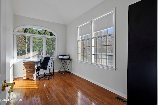 office space featuring wood-type flooring