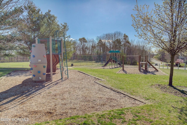 view of playground featuring a yard