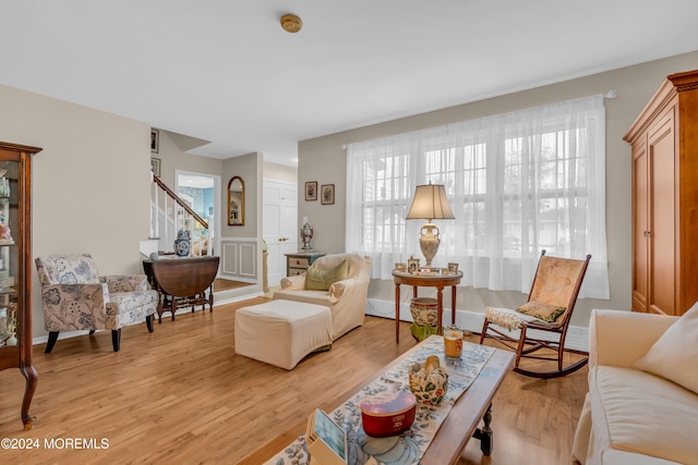 living room featuring light wood-type flooring