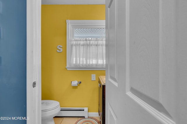228 Hancock Ave, Seaside Heights, NJ 08751 - bathroom featuring a baseboard radiator, tile patterned flooring, toilet, and baseboards