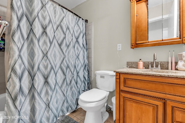 bathroom with tile patterned flooring, vanity, and toilet