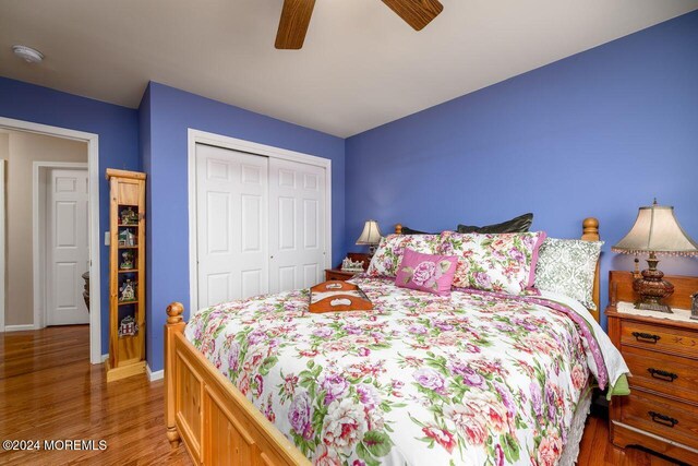 994 Hyson Rd, Jackson, NJ 08527 - bedroom featuring a closet, wood finished floors, and a ceiling fan