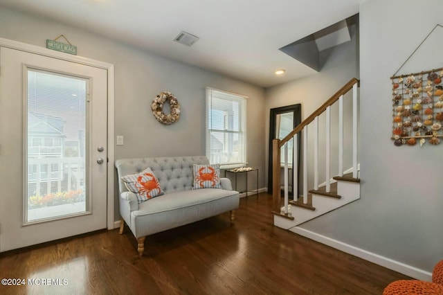 interior space with dark hardwood / wood-style floors