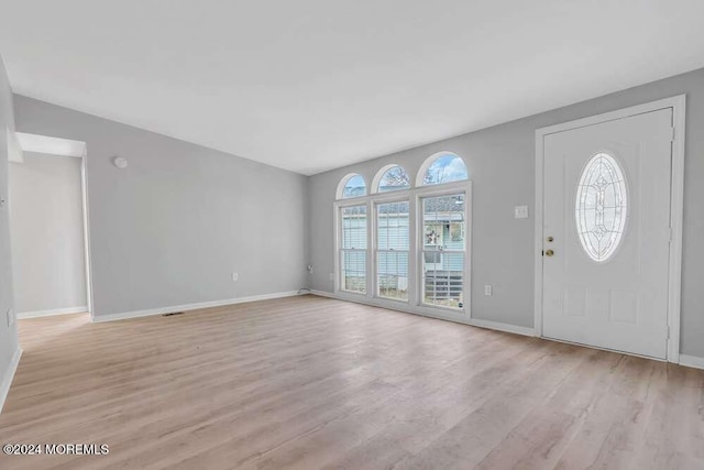 entryway with plenty of natural light and light hardwood / wood-style flooring