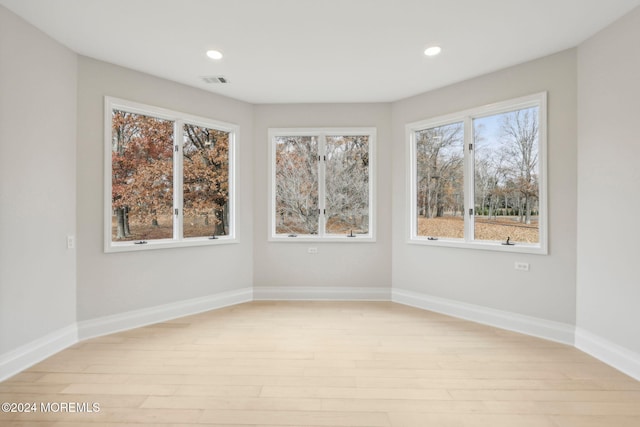 spare room featuring light wood-type flooring