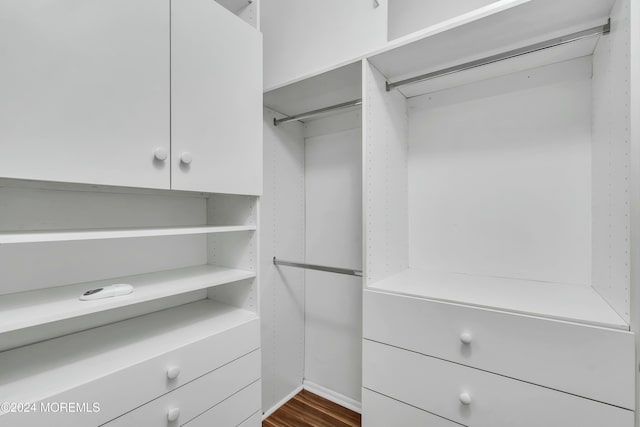 walk in closet featuring dark wood-type flooring