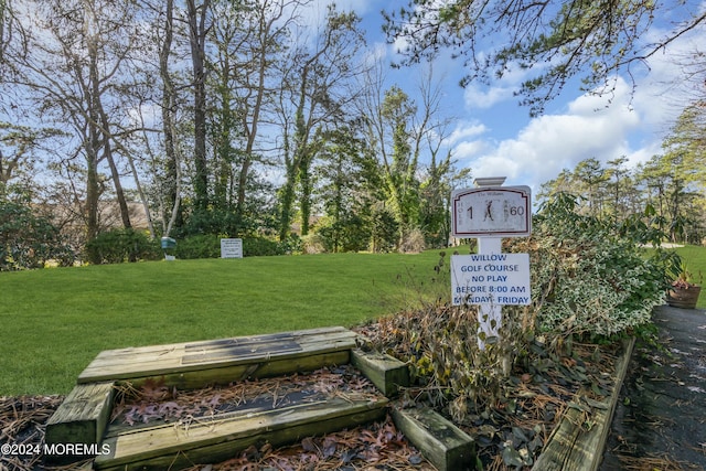 view of property's community with a lawn