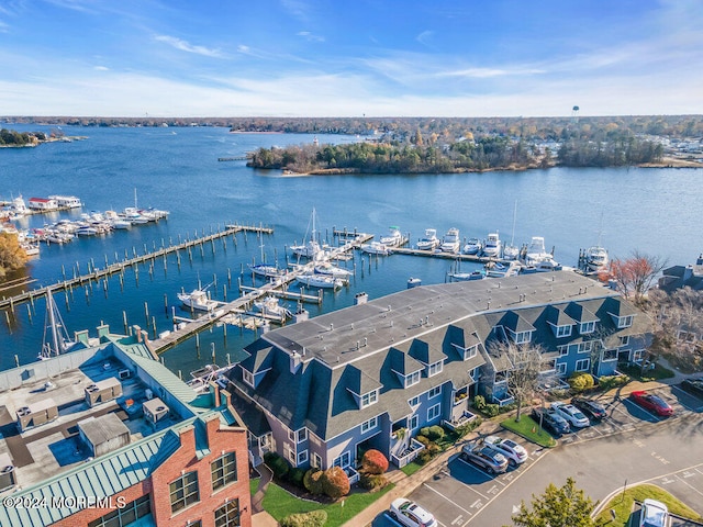 drone / aerial view featuring a water view