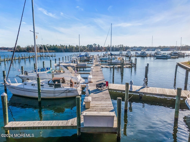 view of dock with a water view