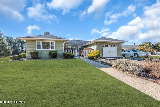 view of front of property featuring a garage and a front yard