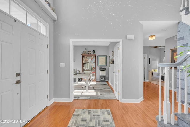 foyer entrance with light hardwood / wood-style flooring