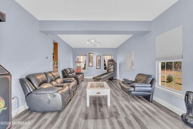 living room with light hardwood / wood-style floors