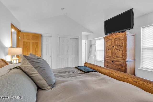 bedroom featuring vaulted ceiling