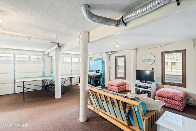 interior space featuring carpet, a textured ceiling, and a wealth of natural light