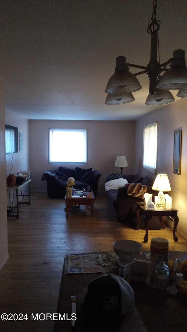 living room featuring wood-type flooring and a wealth of natural light