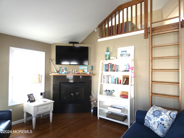 living room featuring dark wood-type flooring