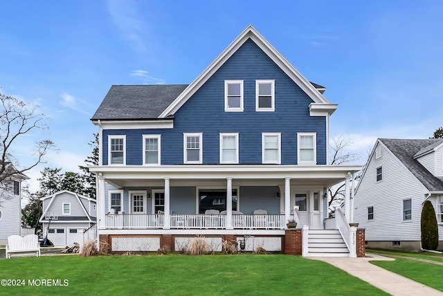 view of front of property featuring a porch and a front yard