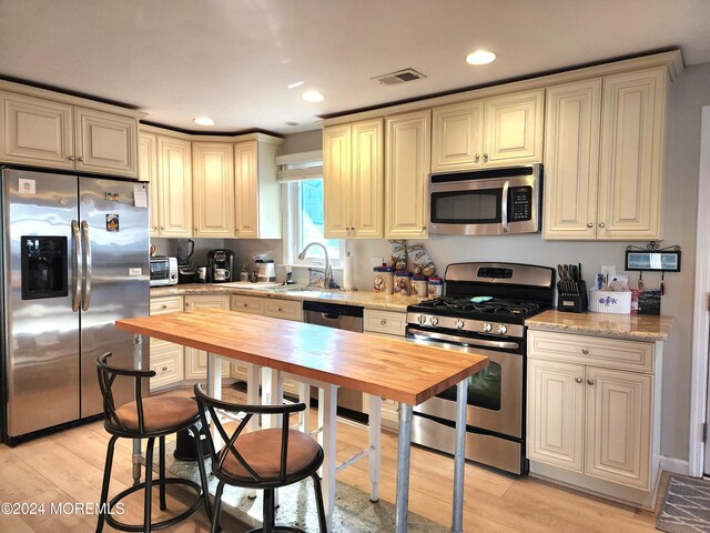 161 N Ensign Dr, Little Egg Harbor, NJ 08087 - kitchen featuring appliances with stainless steel finishes, a sink, light wood finished floors, cream cabinetry, and recessed lighting