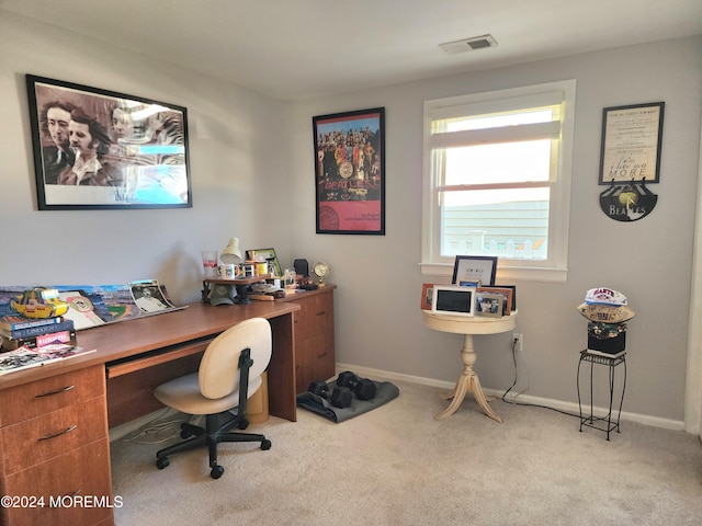 view of carpeted home office