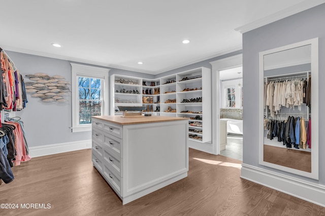 spacious closet featuring light hardwood / wood-style floors