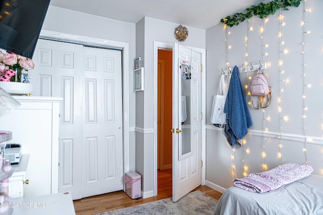 bedroom featuring a closet and hardwood / wood-style floors