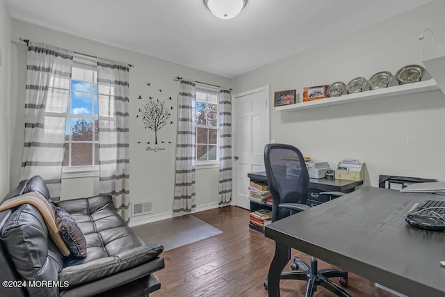 home office featuring dark wood-type flooring