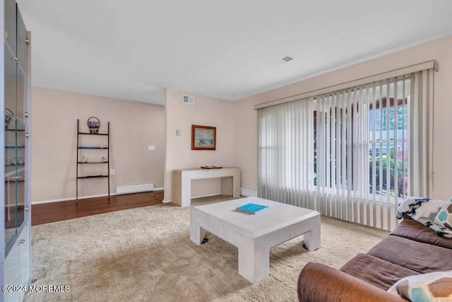 living room with light hardwood / wood-style flooring