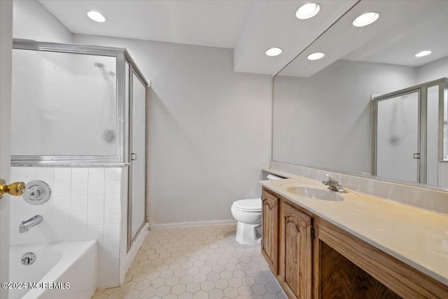 full bathroom with vanity, toilet, and shower with separate bathtub