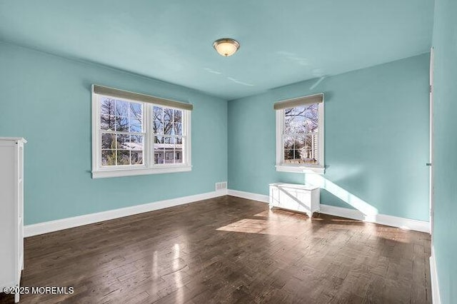 spare room featuring dark wood-type flooring and a wealth of natural light