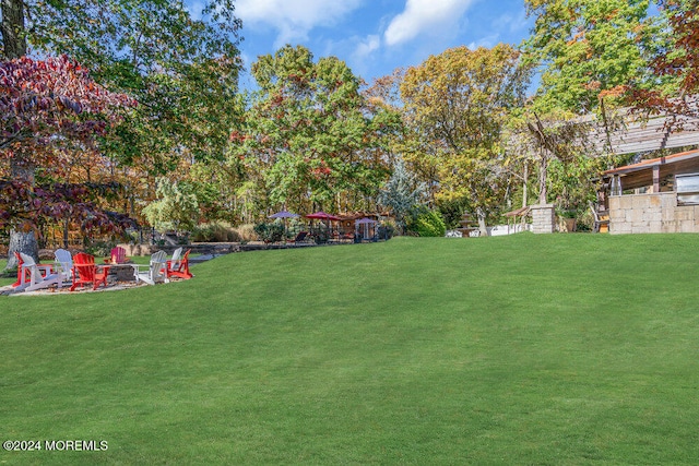 view of yard featuring an outdoor fire pit