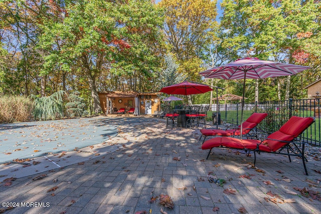 view of patio / terrace with an outdoor structure