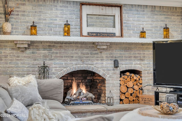 room details with a brick fireplace