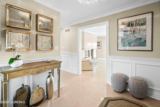 hallway with ornamental molding