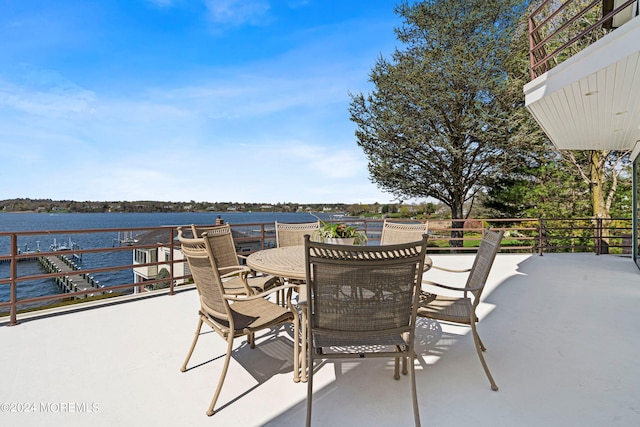 view of patio / terrace featuring a water view