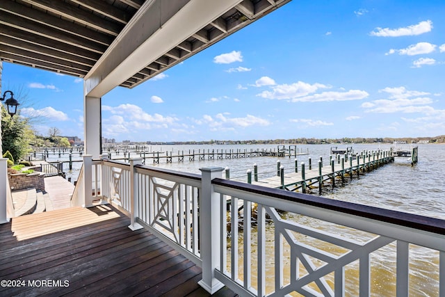 dock area with a water view