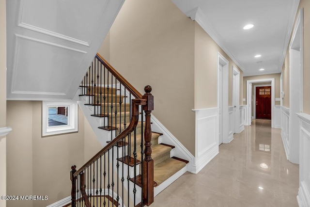 stairs with crown molding