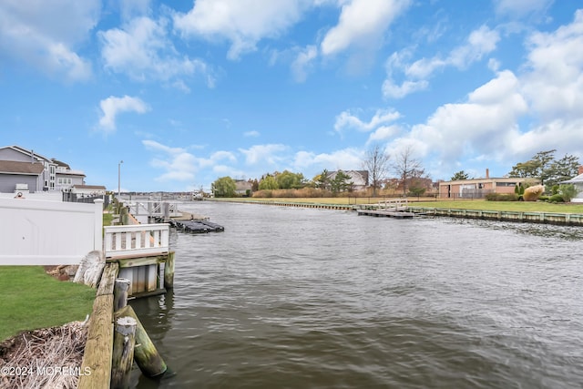 view of dock with a water view