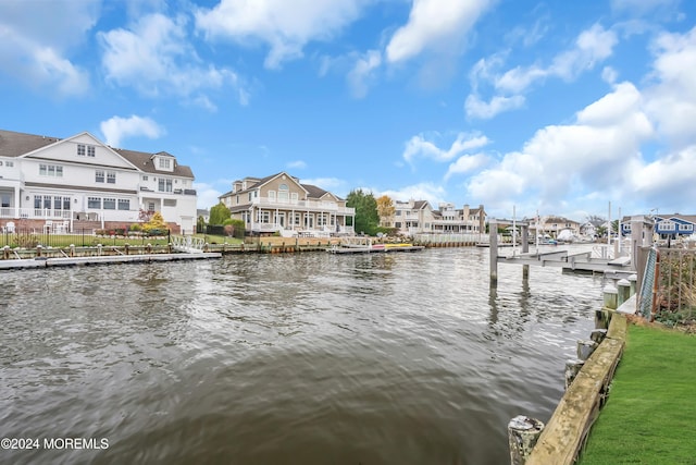 dock area with a water view