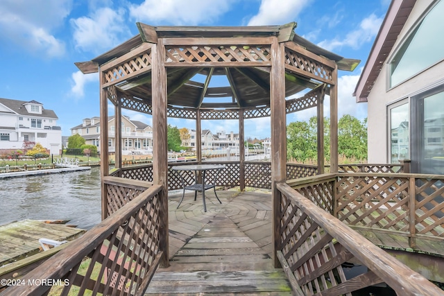 dock area with a water view