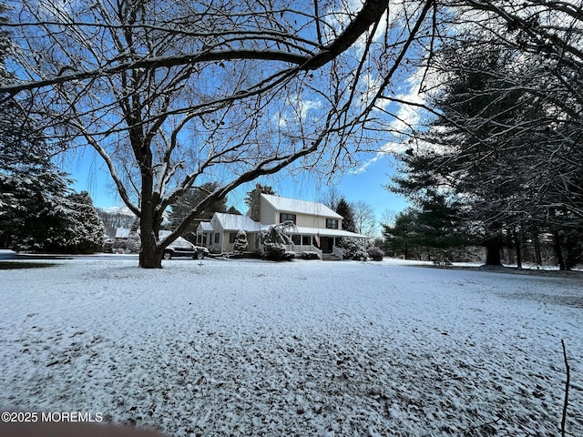 view of yard layered in snow