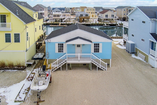 exterior space featuring a water view