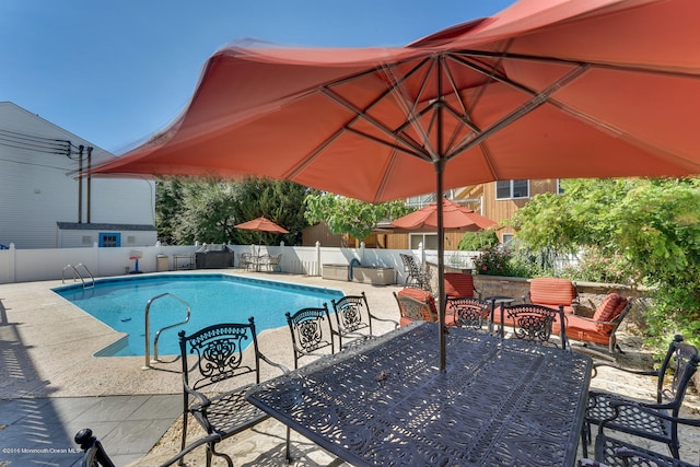 view of pool featuring a patio