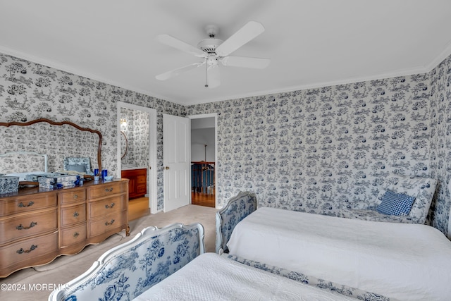 bedroom with crown molding and ceiling fan