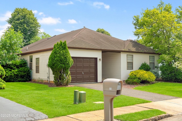 17 Suffolk Way, Marlboro, NJ 07746 - view of front of home with an attached garage, driveway, a front lawn, and a shingled roof